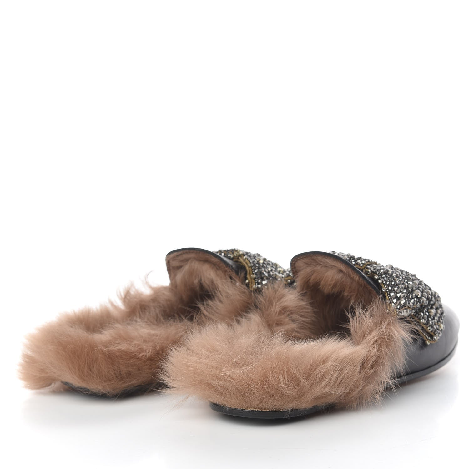 Gucci Malaga Kid Fur Crystal Bow Embroidered Womens Princetown Slippers 39.5 Black 4 of 10