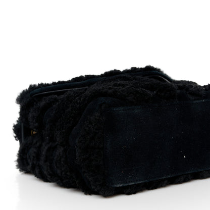 Saint Laurent Suede Shearling Y Quilted Monogram Small Loulou Chain Satchel Black 10 of 11