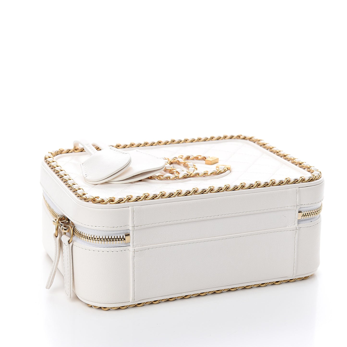 Goatskin Quilted Medium CC Filigree Vanity Case White