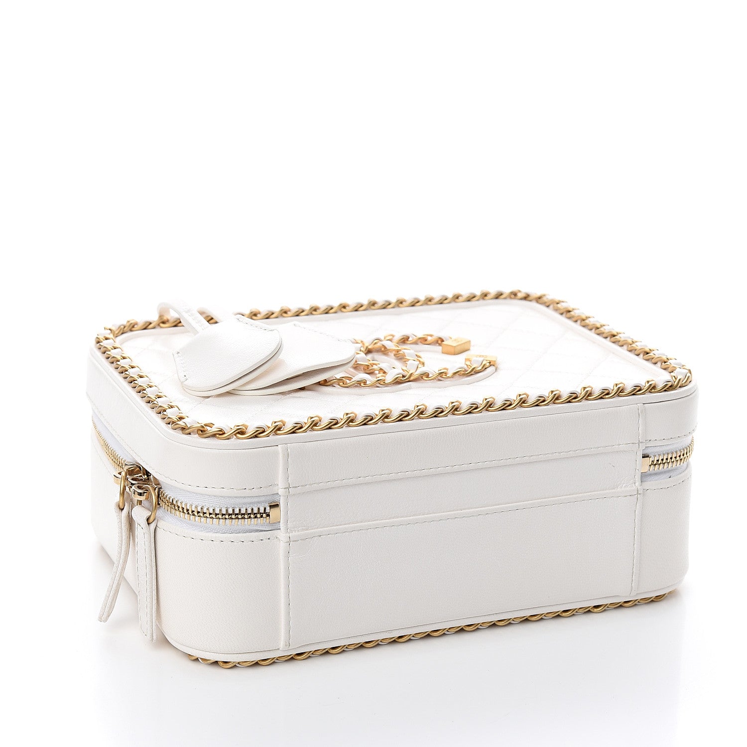 Chanel Goatskin Quilted Medium CC Filigree Vanity Case White