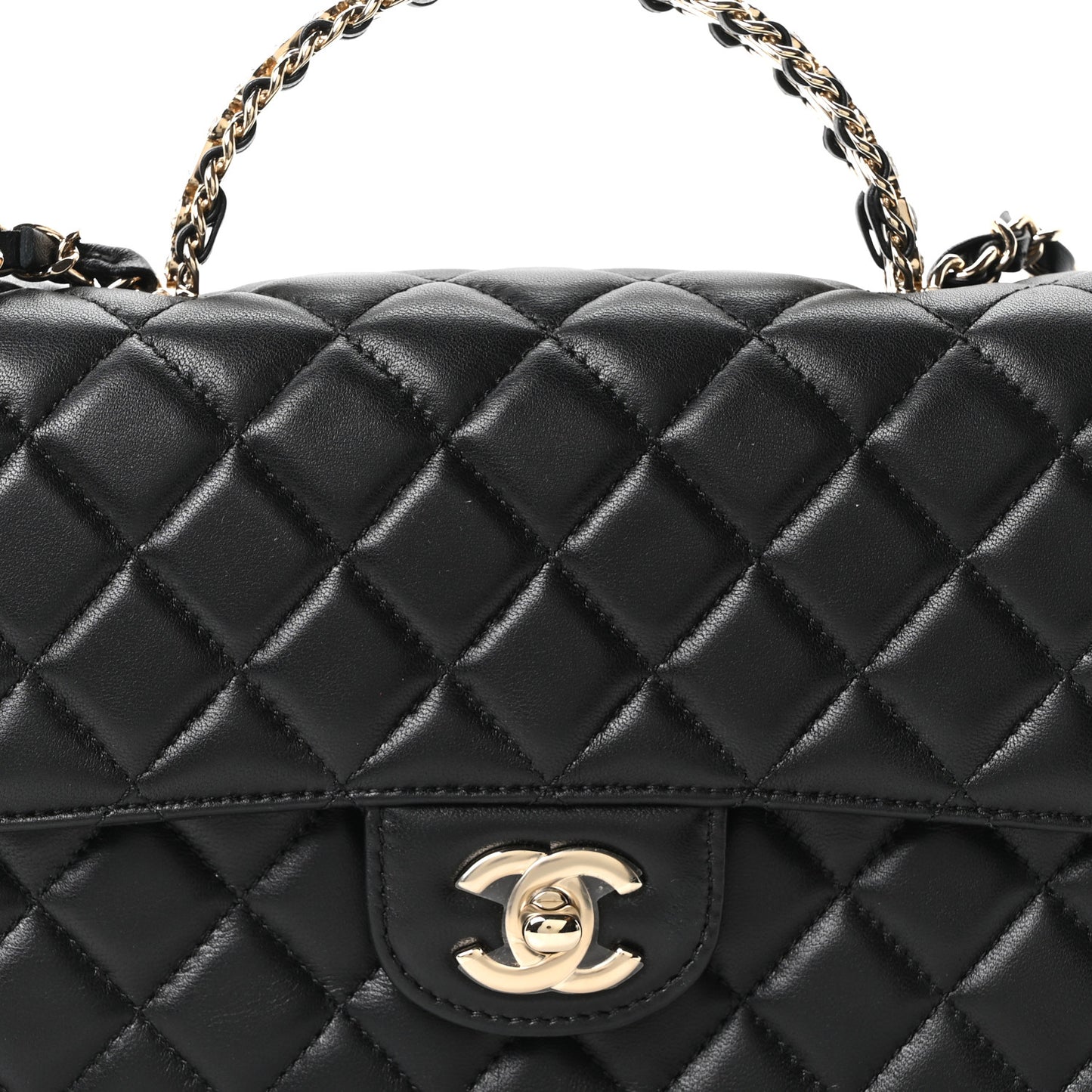 Lambskin Quilted Crystal Top Handle Small Rectangular Flap Black