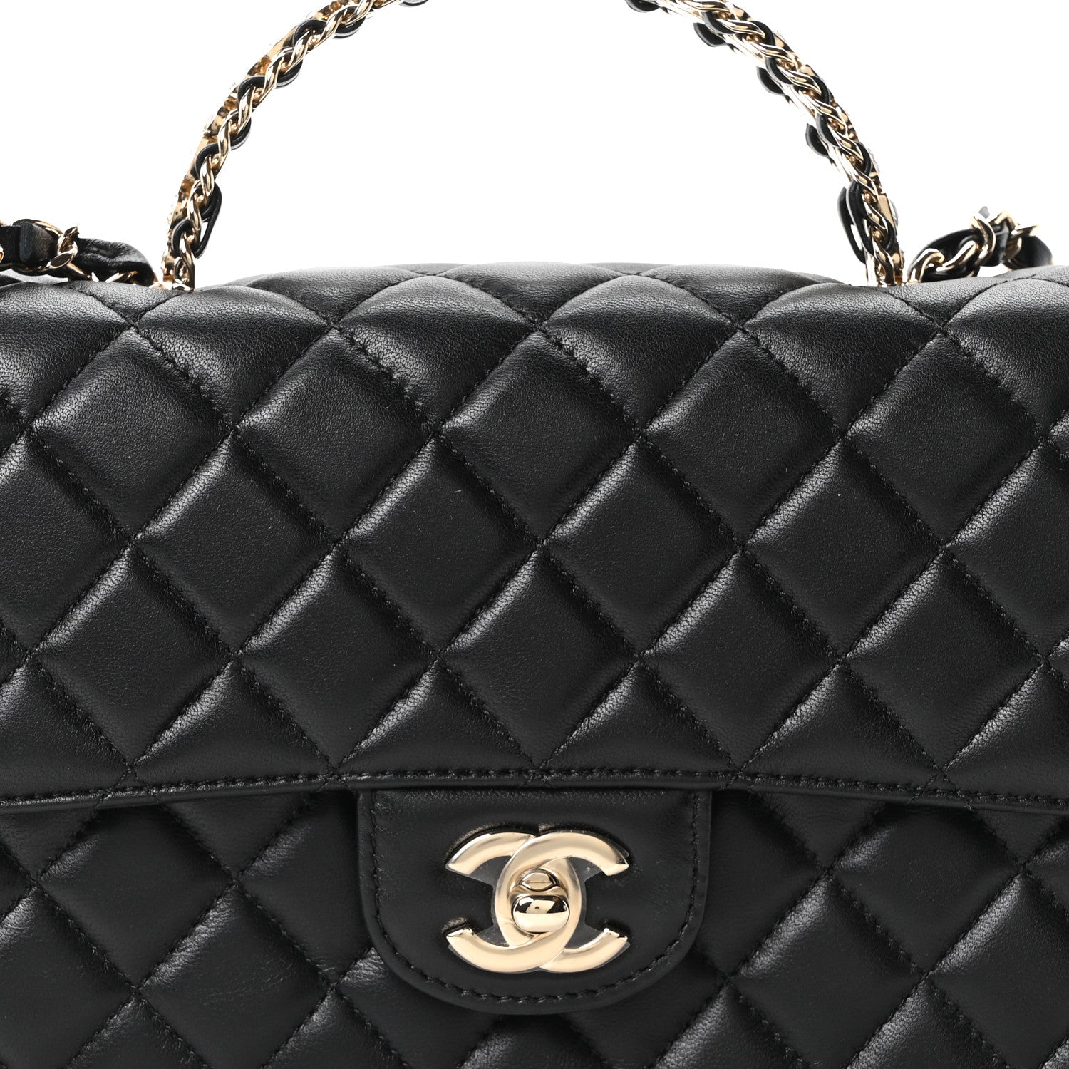 Chanel Lambskin Quilted Crystal Top Handle Small Rectangular Flap Black 7 of 9
