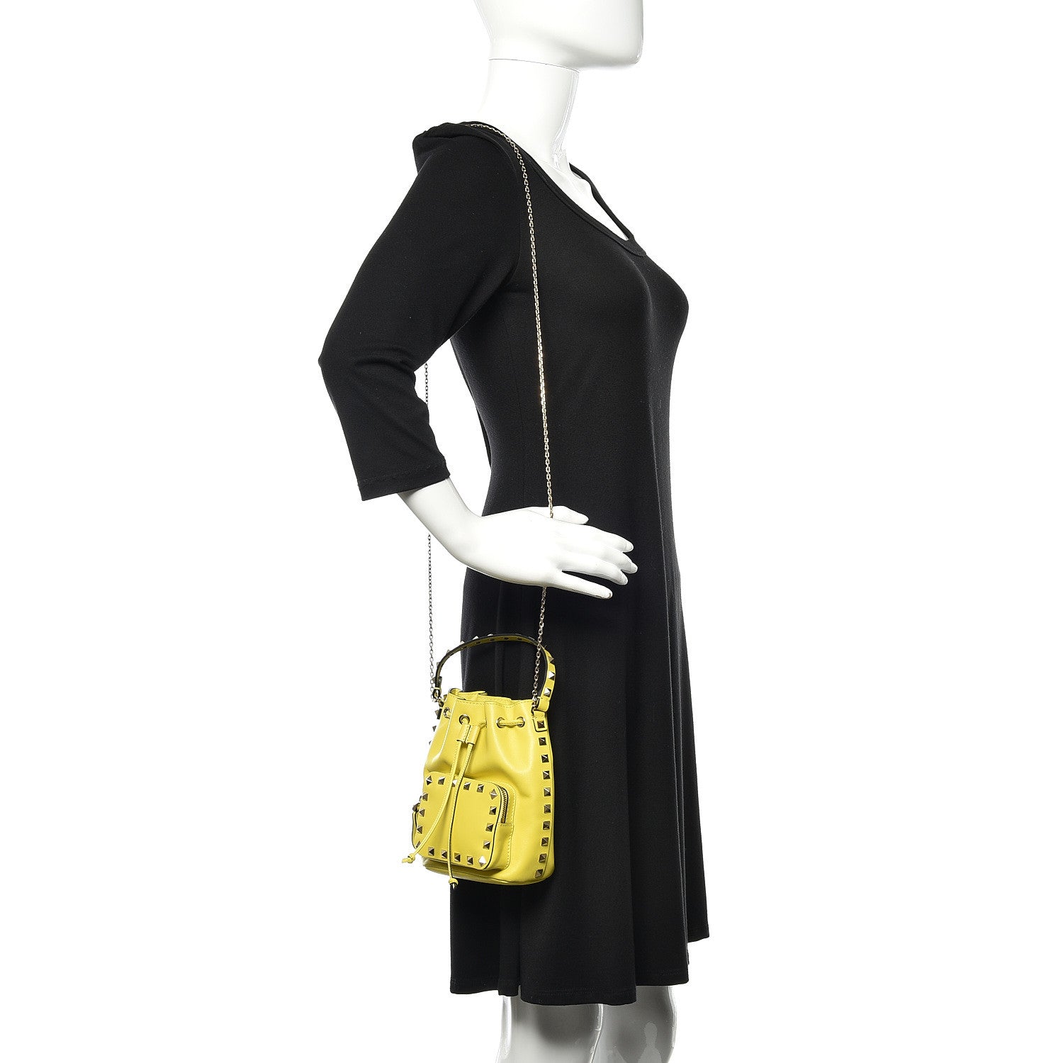 Valentino Garavani Vitello Rockstud Bucket Bag Acid Yellow 2 of 10