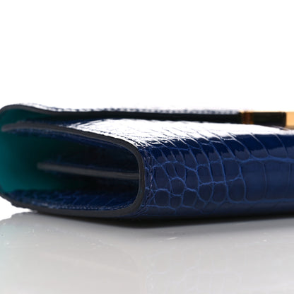 Hermes Shiny Alligator Verso Constance Long Wallet Bleu Saphir Bleu Paon 9 of 15