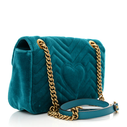 Gucci Velvet Matelasse Small GG Marmont Shoulder Bag Pavone Cyan 3 of 12