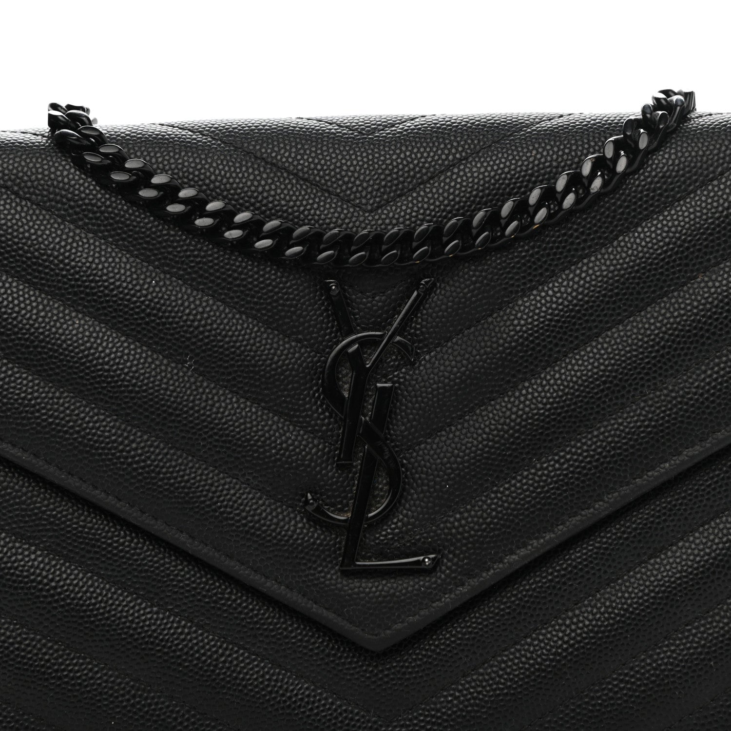 Saint Laurent Grain De Poudre Matelasse Chevron Monogram Chain Wallet Black 7 of 12