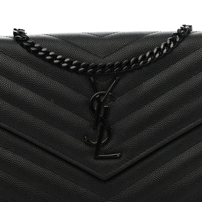 Saint Laurent Grain De Poudre Matelasse Chevron Monogram Chain Wallet Black 7 of 12