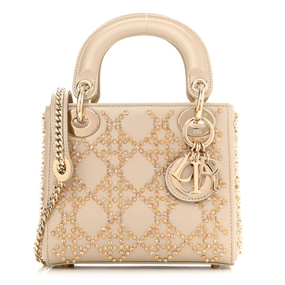 Christian Dior Metallic Lambskin Crystal Cannage Mini Lady Dior Platinum 1 of 9