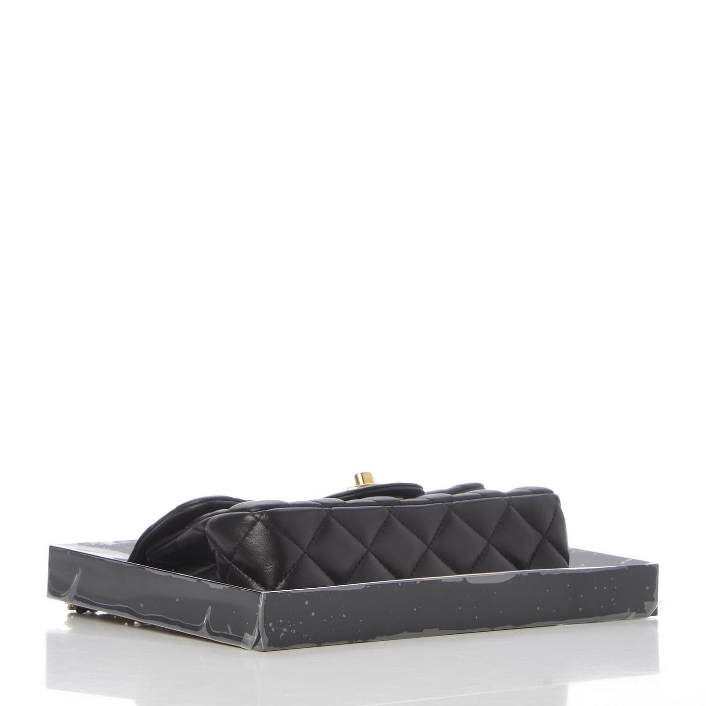 Plexiglass Lambskin Framed Flap Bag Clutch Black