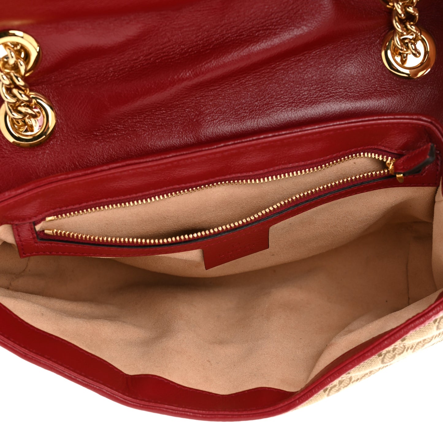 Monogram Azalea Calfskin Matelasse Diagonal Small GG Marmont Shoulder Bag Beige Ebony New Cherry Red