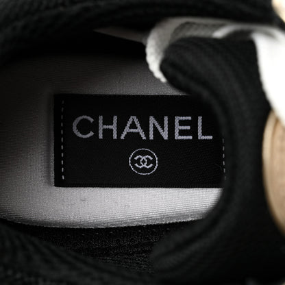 Chanel Mesh Suede Calfskin Womens CC Sneakers 38.5 White Black Beige Gold 6 of 8