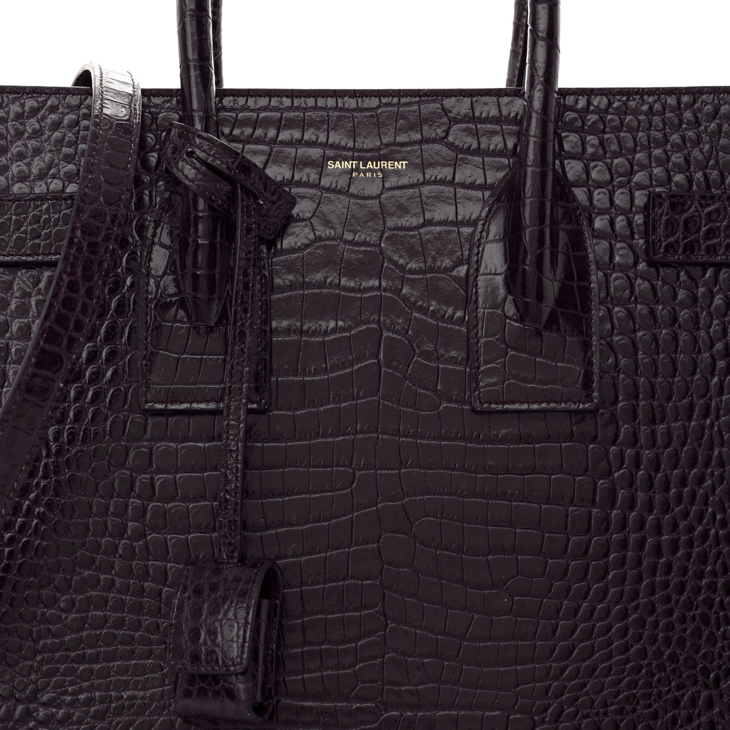 Calfskin Crocodile Embossed Small Sac de Jour Prune