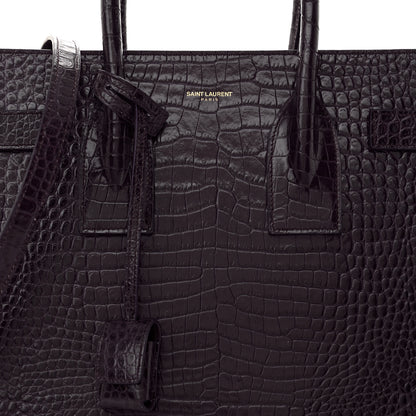 Saint Laurent Calfskin Crocodile Embossed Small Sac de Jour Prune 8 of 12