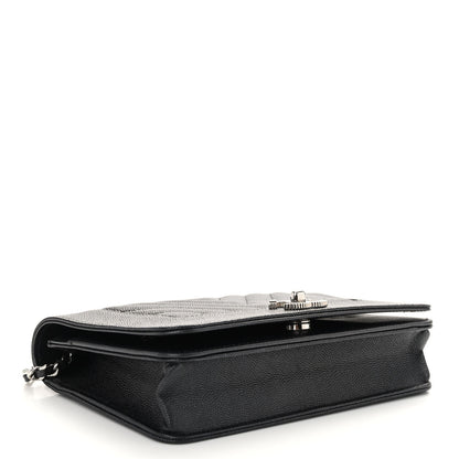 Chanel Metallic Caviar Chevron Quilted Vintage Mademoiselle Wallet On Chain WOC Charcoal 4 of 10