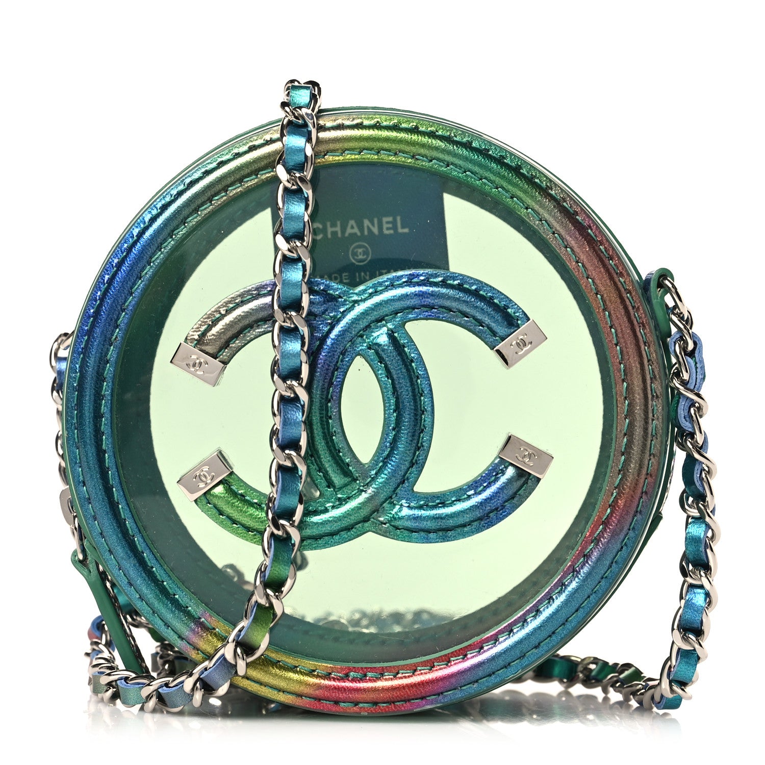 Chanel PVC Calfskin Lambskin Quilted Round Filigree Clutch With Chain Green 1 of 9