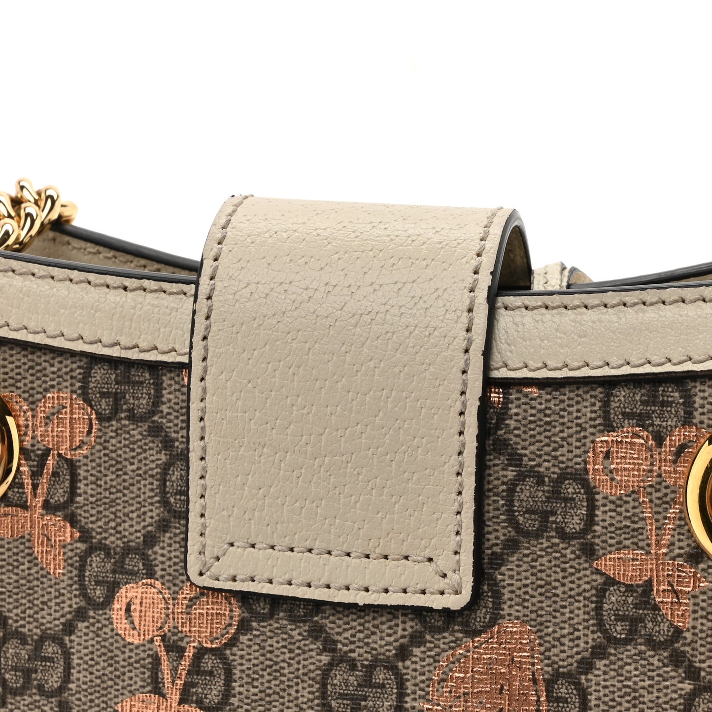 GG Supreme Monogram Berry Textured Dollar Calfskin Small Padlock Tote Beige Ebony Light Copper Mystic White