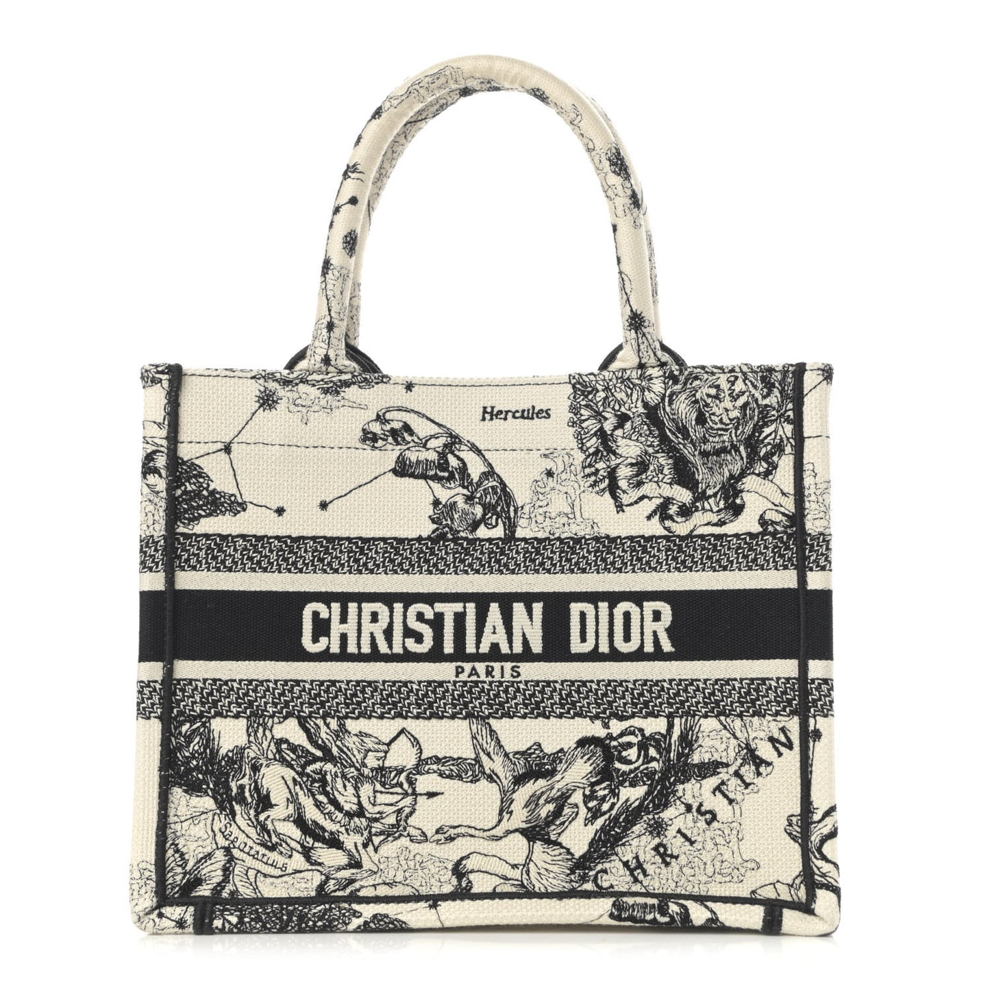 Canvas Embroidered Small Zodiac Toile De Jouy Book Tote Latte