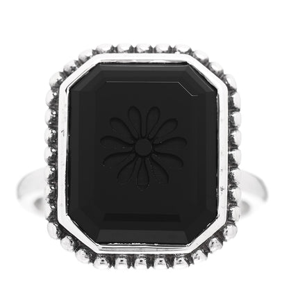 Tiffany Sterling Silver Black Onyx Ziegfeld Daisy Ring 55 7.25 1 of 5