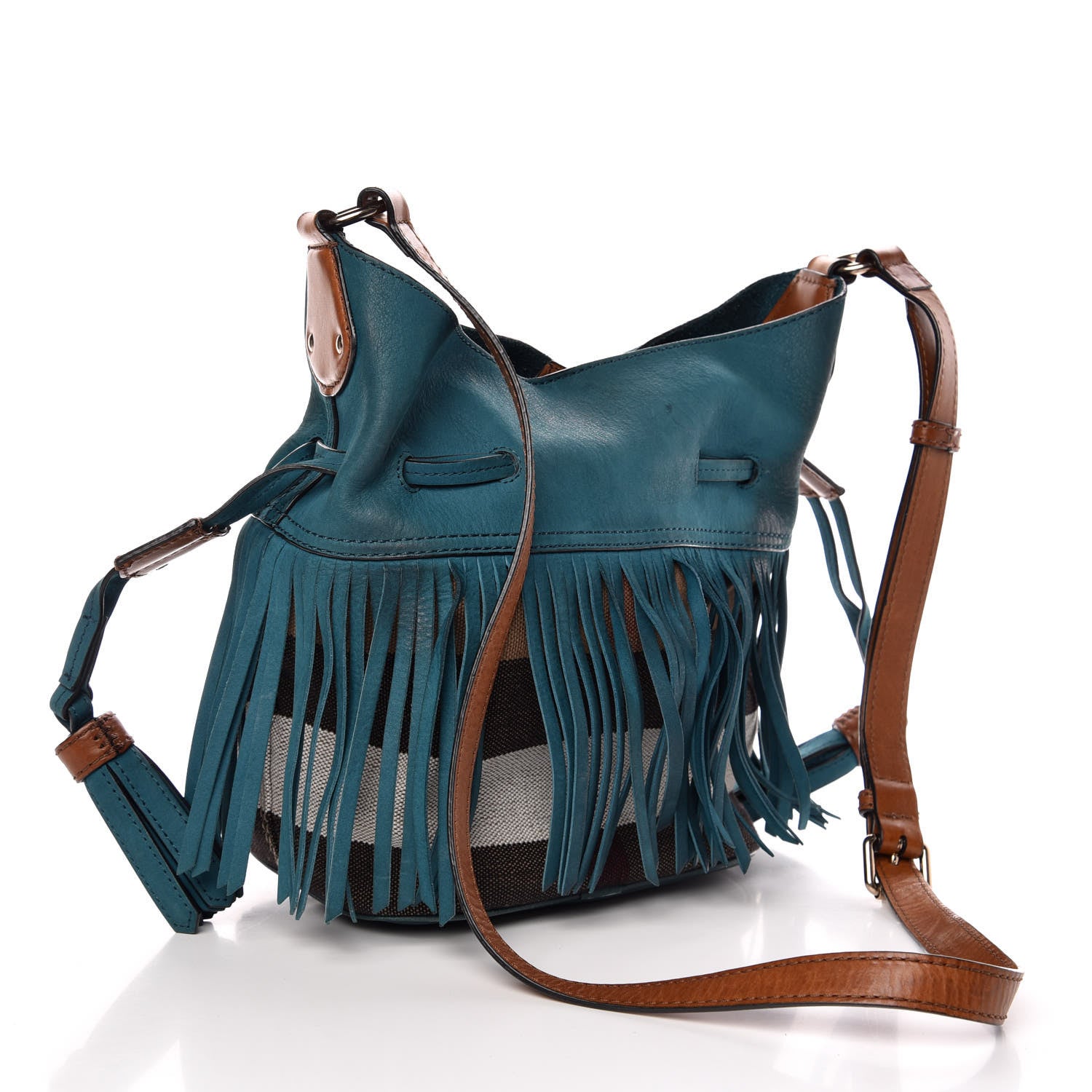 Burberry Suede Fringe Small Belgrove Bucket Bag Dark Teal 3 of 11