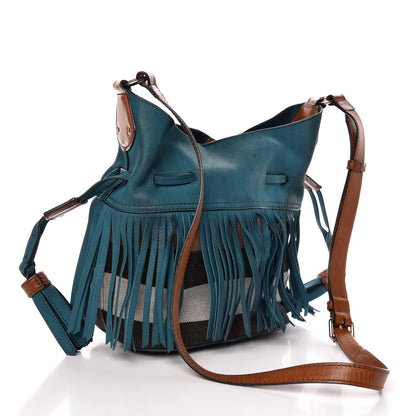 Burberry Suede Fringe Small Belgrove Bucket Bag Dark Teal 3 of 11