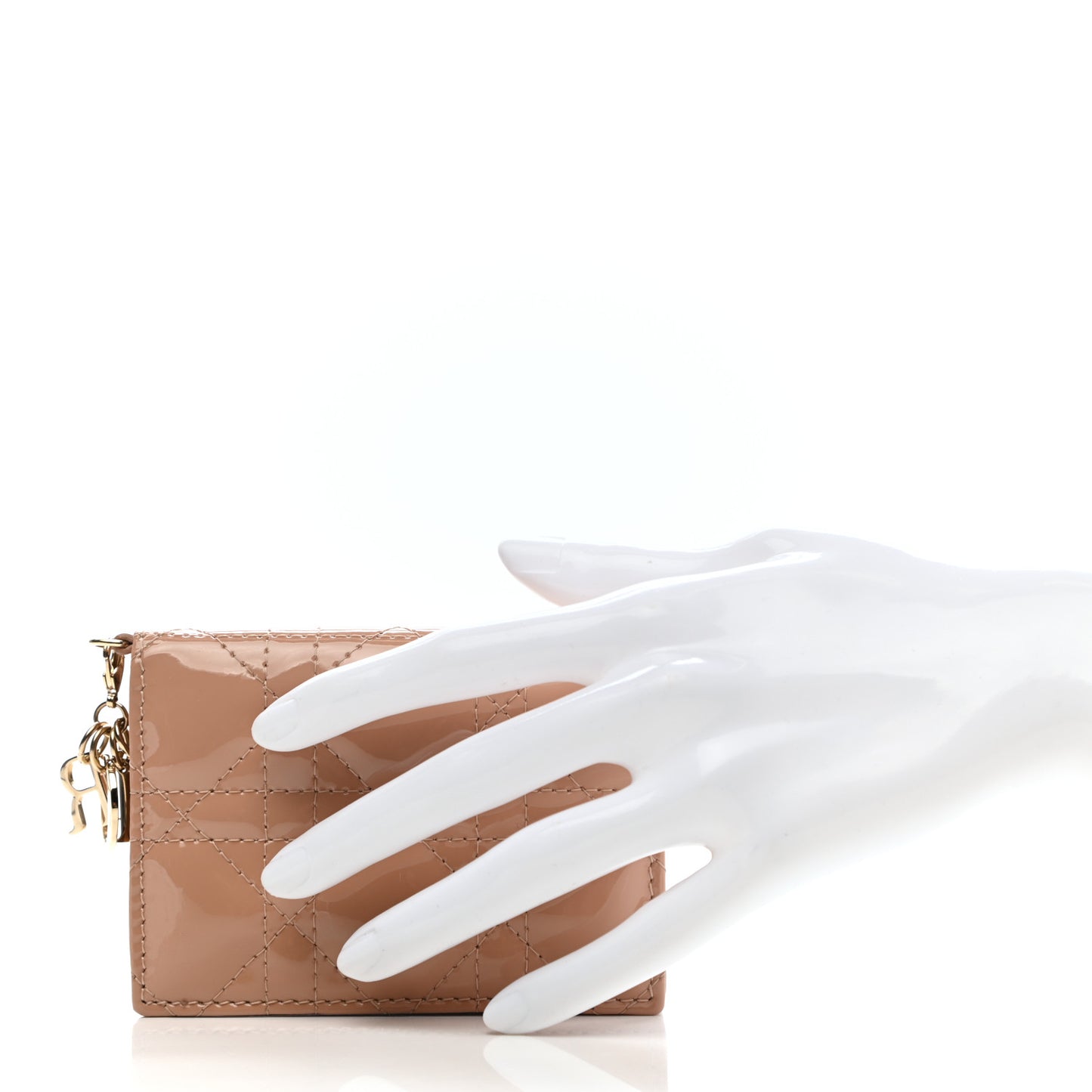 Patent Cannage Small Lady Dior Flap Card Holder Rose De Vents
