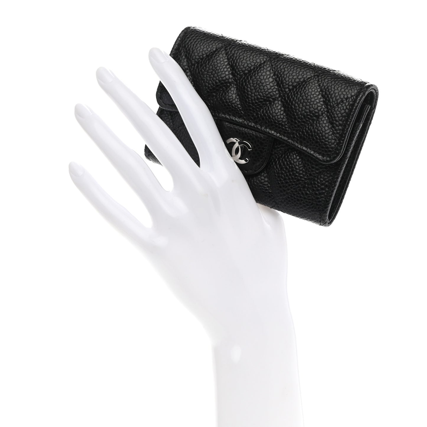 Caviar Quilted Flap Card Holder Black