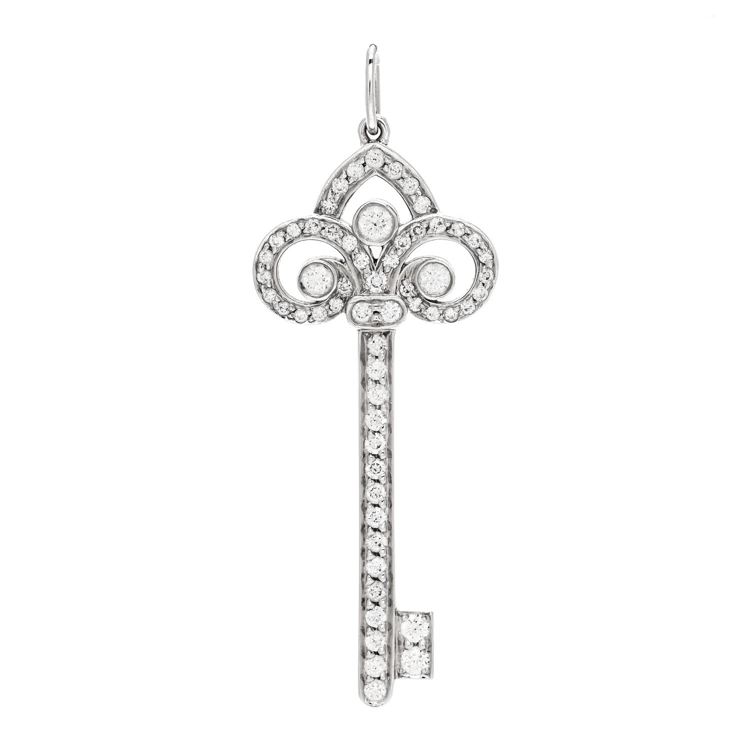 Tiffany Platinum Diamond .41ct Fleur De Lis Key Pendant 1 of 5