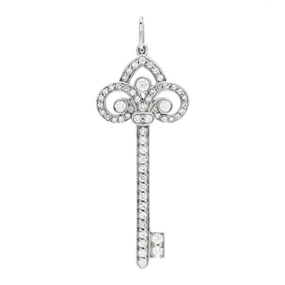 Tiffany Platinum Diamond .41ct Fleur De Lis Key Pendant 1 of 5