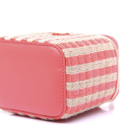 Chanel Raffia Jute Striped Mini Vanity Case With Chain Red Beige 7 of 13