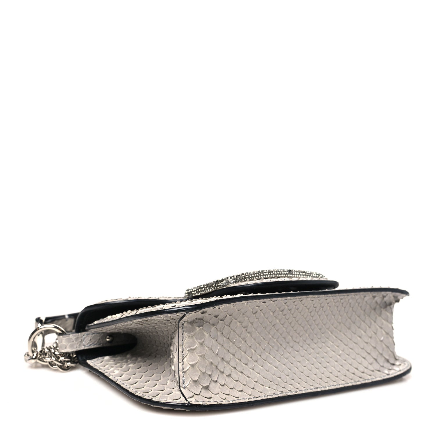 Valentino Garavani Snakeskin Crystal Vlogo Small Loco Shoulder Bag Grey 4 of 9