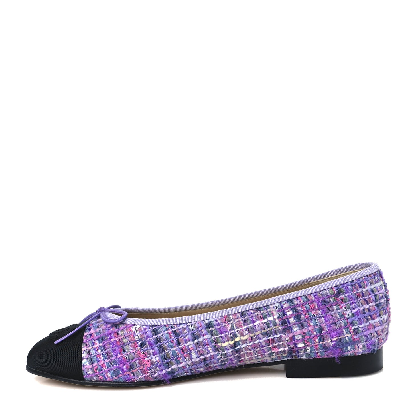 Tweed Grosgrain Cap Toe Ballerina Flats 38.5 Purple Black