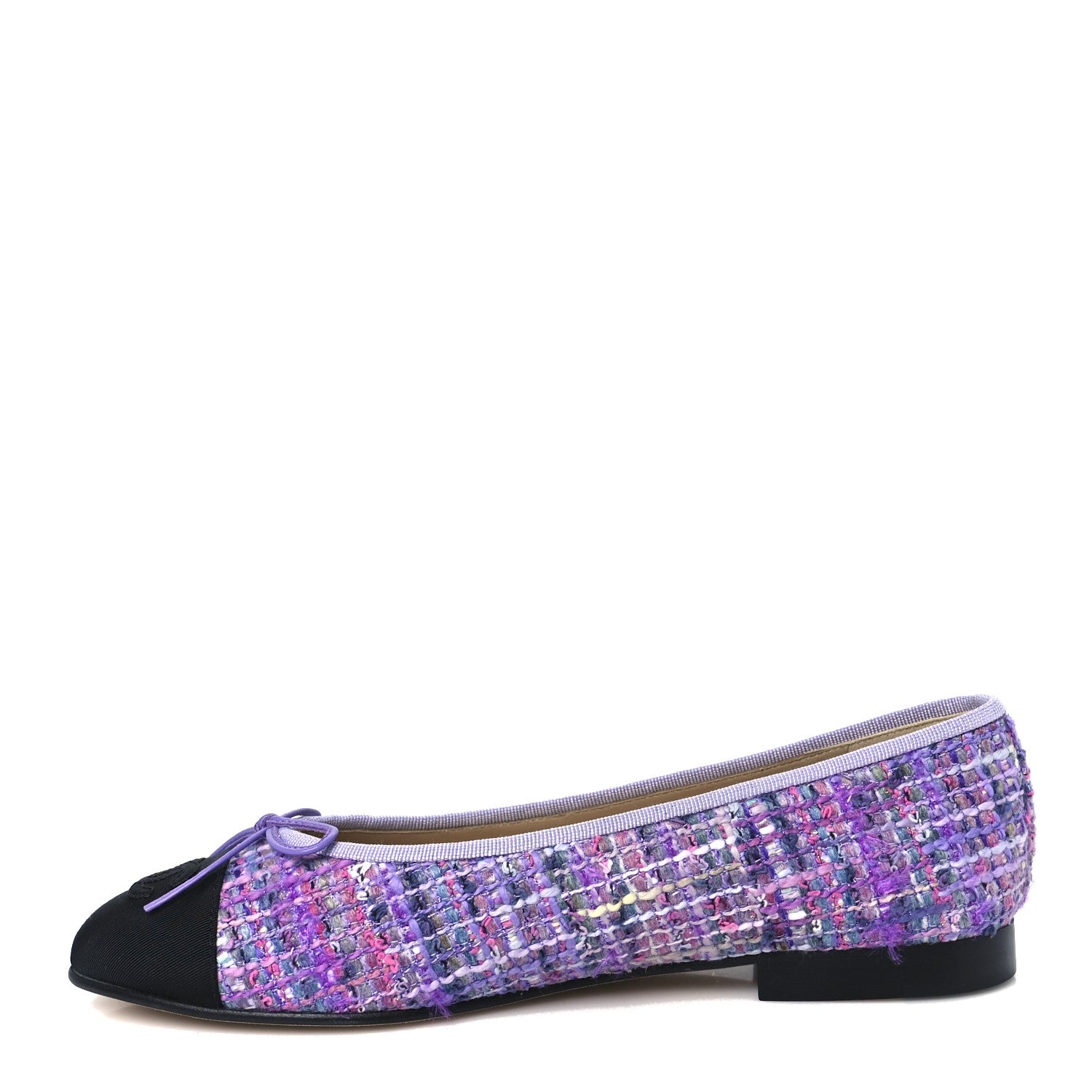 Chanel Tweed Grosgrain Cap Toe Ballerina Flats 38.5 Purple Black 1 of 10