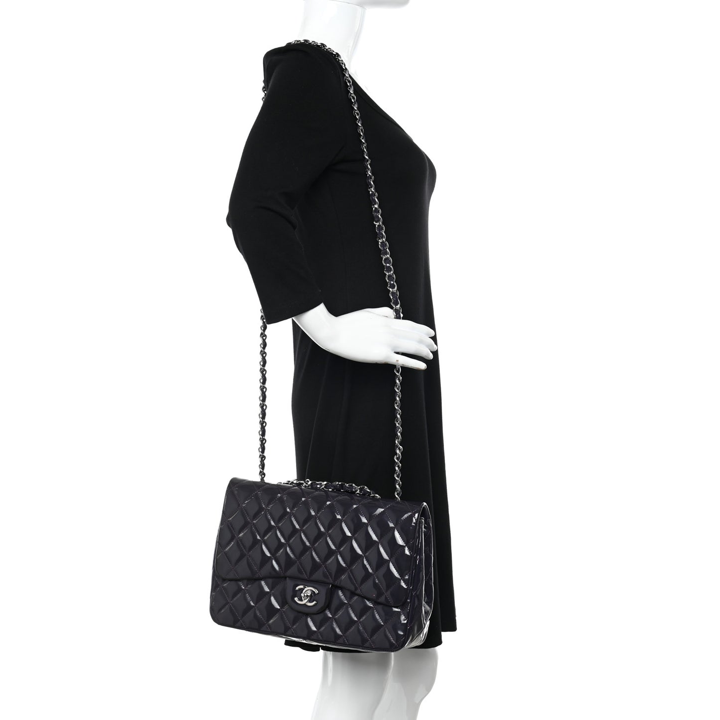 Patent Quilted Jumbo Single Flap Dark Purple