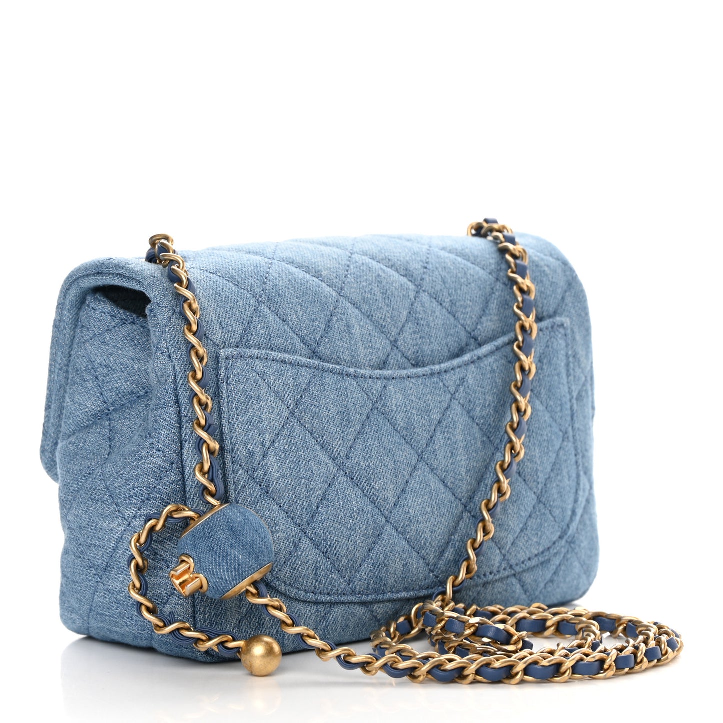 Denim Quilted Mini Pearl Crush Flap Blue