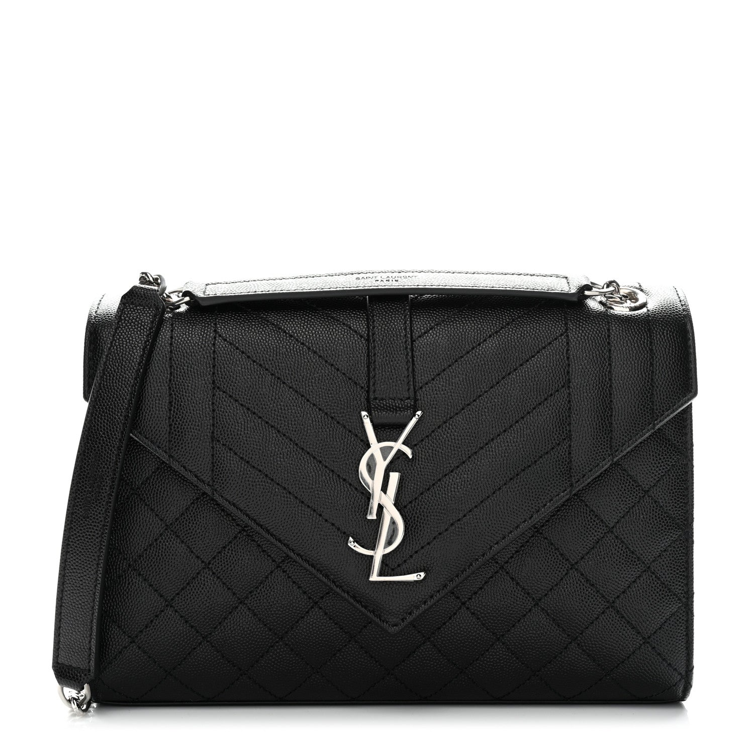 Saint Laurent Grain De Poudre Textured Mixed Matelasse Triquilt Medium Monogram Satchel Black 1 of 11