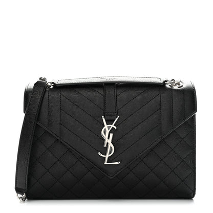 Saint Laurent Grain De Poudre Textured Mixed Matelasse Triquilt Medium Monogram Satchel Black 1 of 11