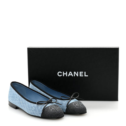 Chanel Denim Printed Quilt CC Cap Toe Ballerina Flats 35 Light Blue Dark Grey 10 of 10