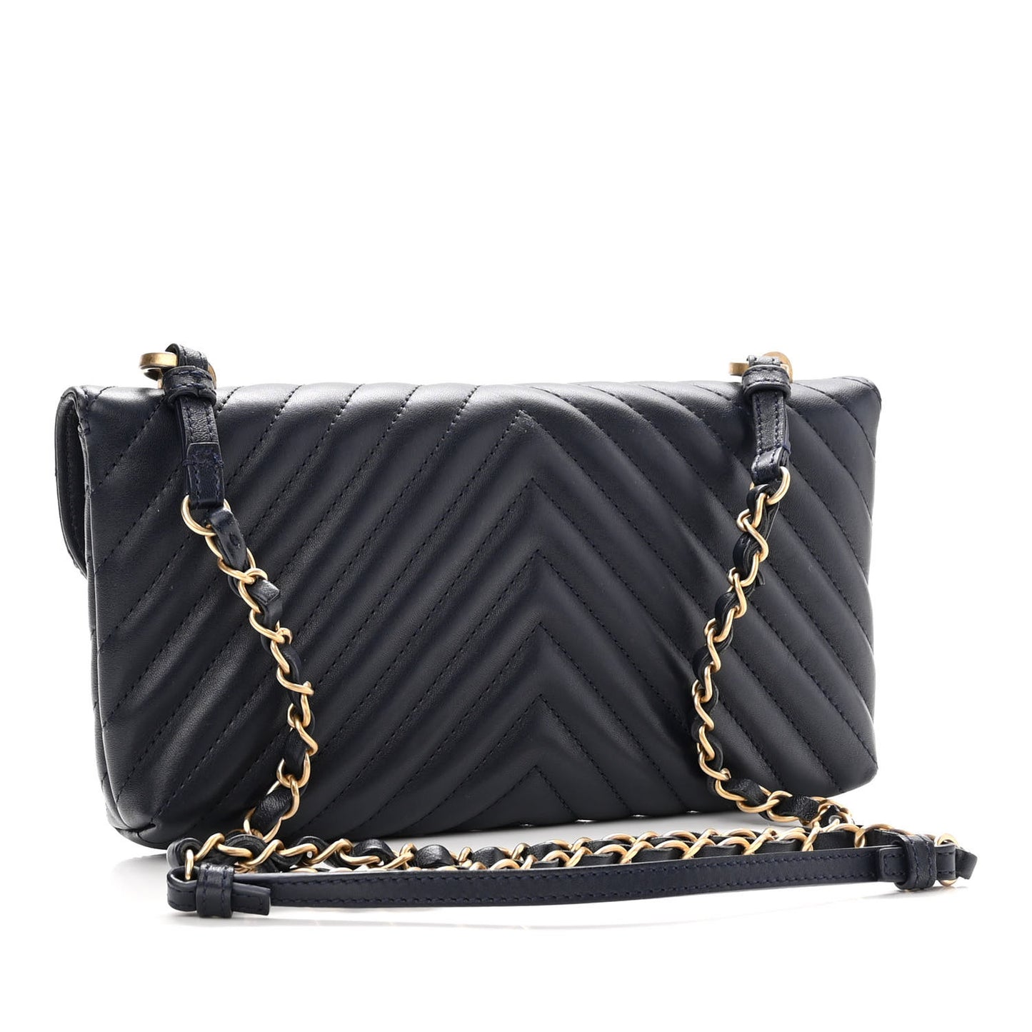Lambskin Chevron Quilted East West Flap Navy