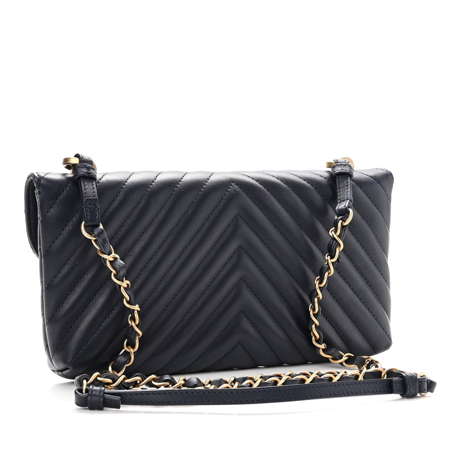 Chanel Lambskin Chevron Quilted East West Flap Navy 3 of 11