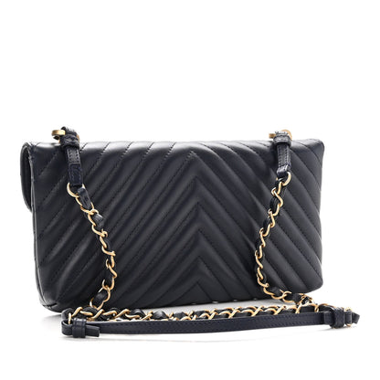 Chanel Lambskin Chevron Quilted East West Flap Navy 3 of 11