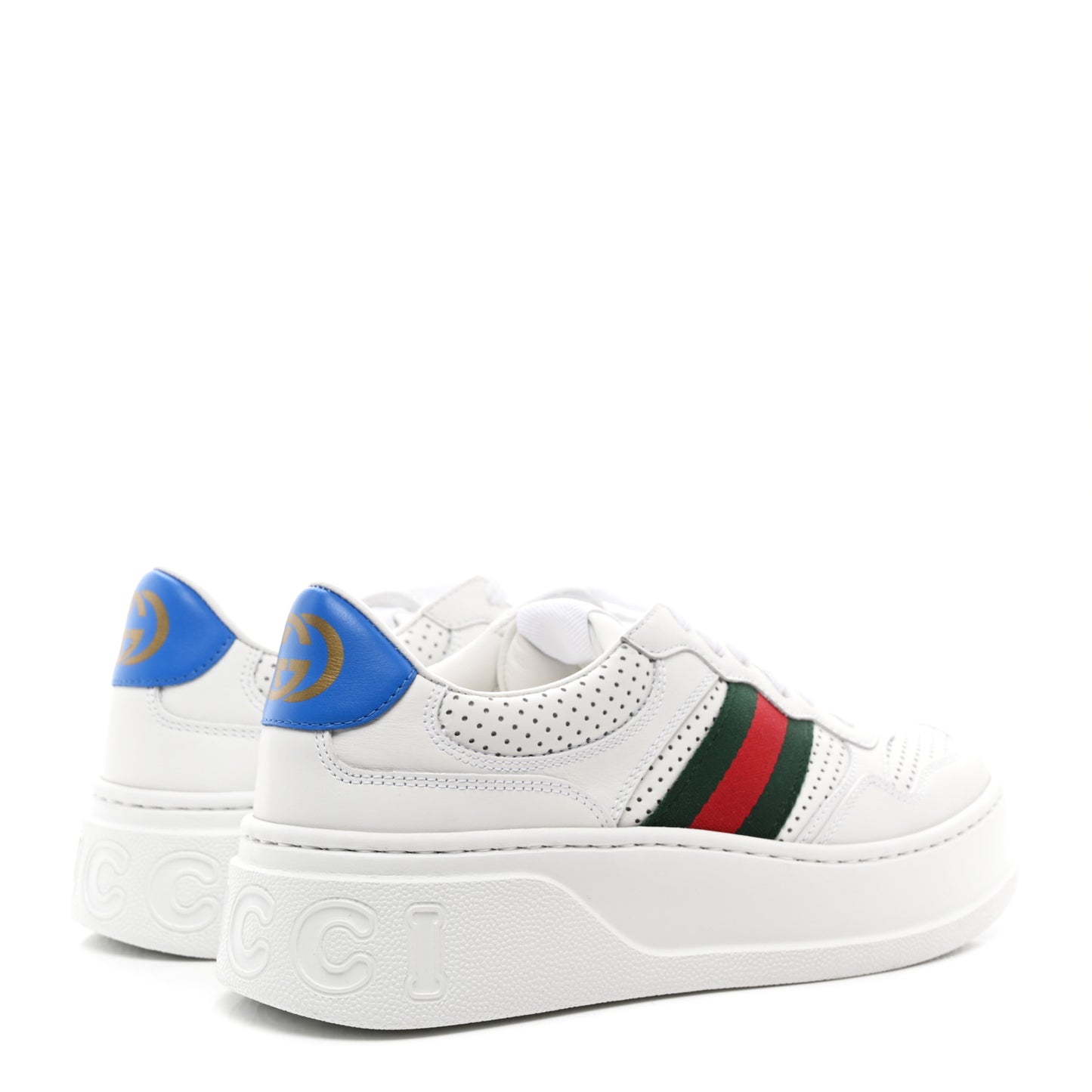 Calfskin Web Perforated Womens Platform 55mm Sneakers 38.5 White Bright Splash