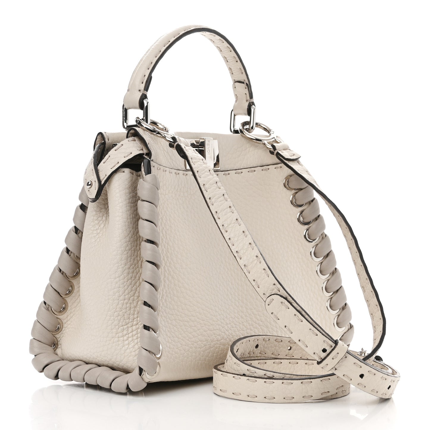Cuoio Romano Selleria Vitello Dolce Lace Up Mini Peekaboo Iconic Satchel Camelia Milk Grigio Polvere