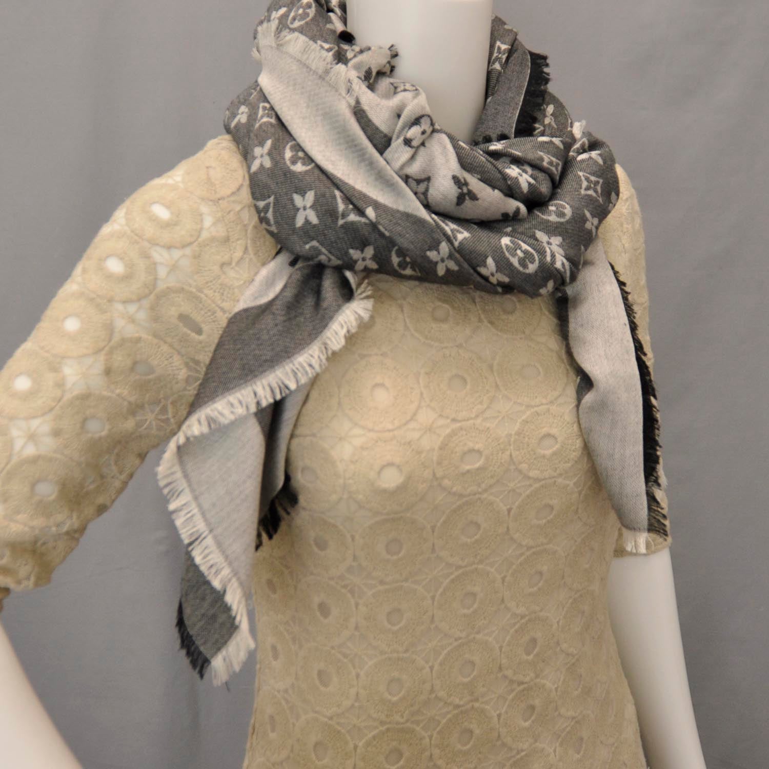 Louis Vuitton Wool Silk Monogram Denim Shawl Black 2 of 5