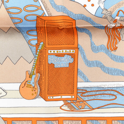 Hermes Silk Le Premier Chant Scarf 90 Orange White Bleu 2 of 4