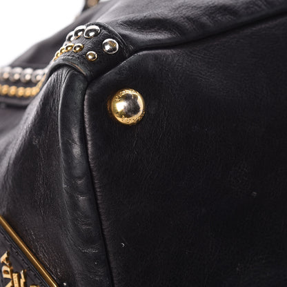 Prada Glace Calfskin Studded Shoulder Bag Black 13 of 14