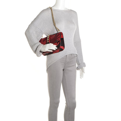 Valentino Garavani Nappa Canvas Camouflage Medium Glam Lock Rockstud Flap Red 2 of 8