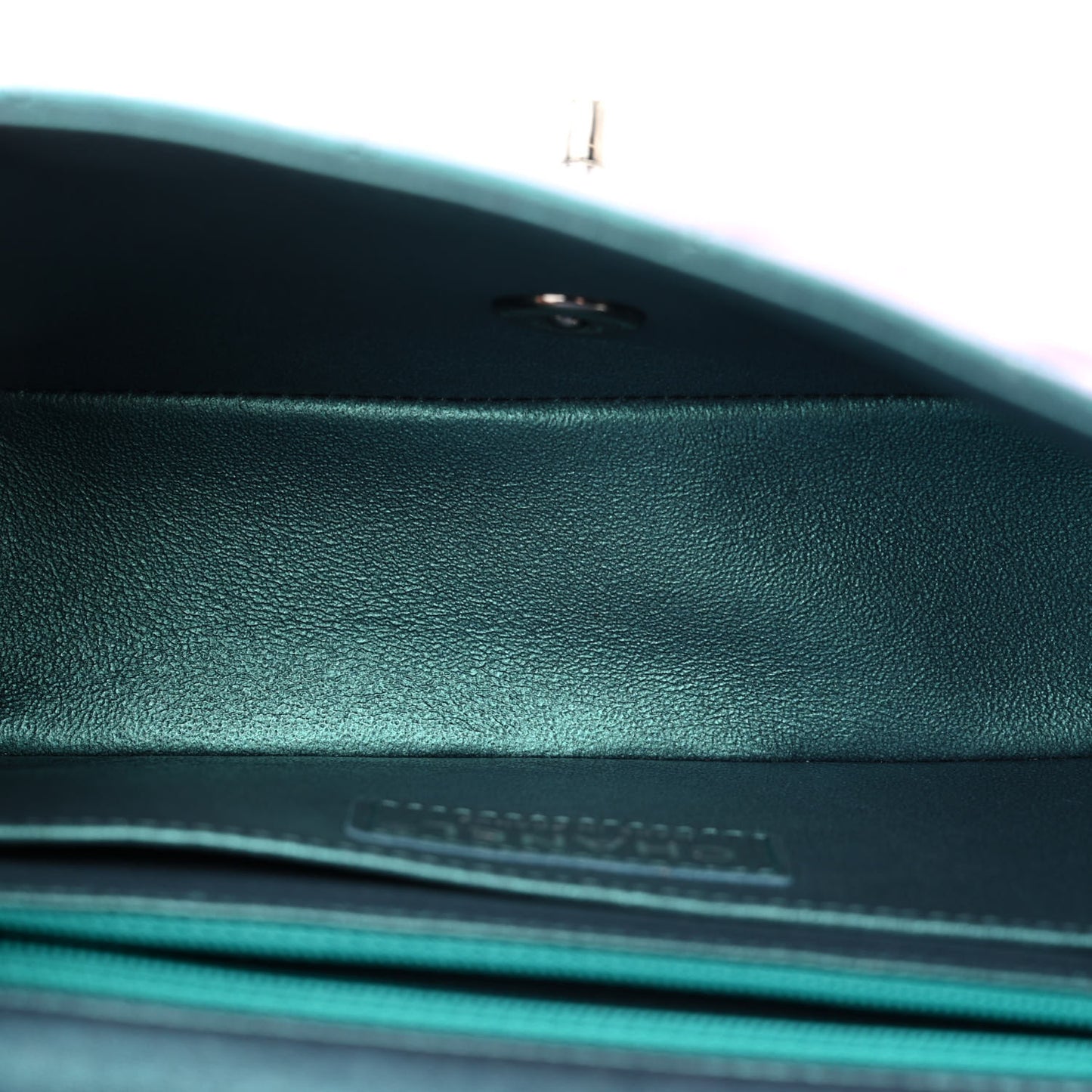 Iridescent Lambskin Quilted Mini Rectangular Flap Turquoise