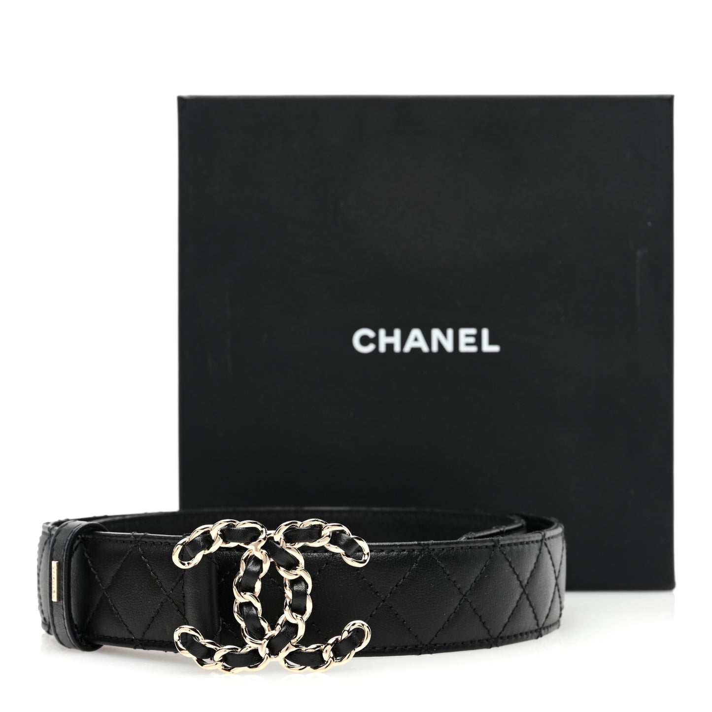 Calfskin Quilted CC Chain Belt 80 32 Black