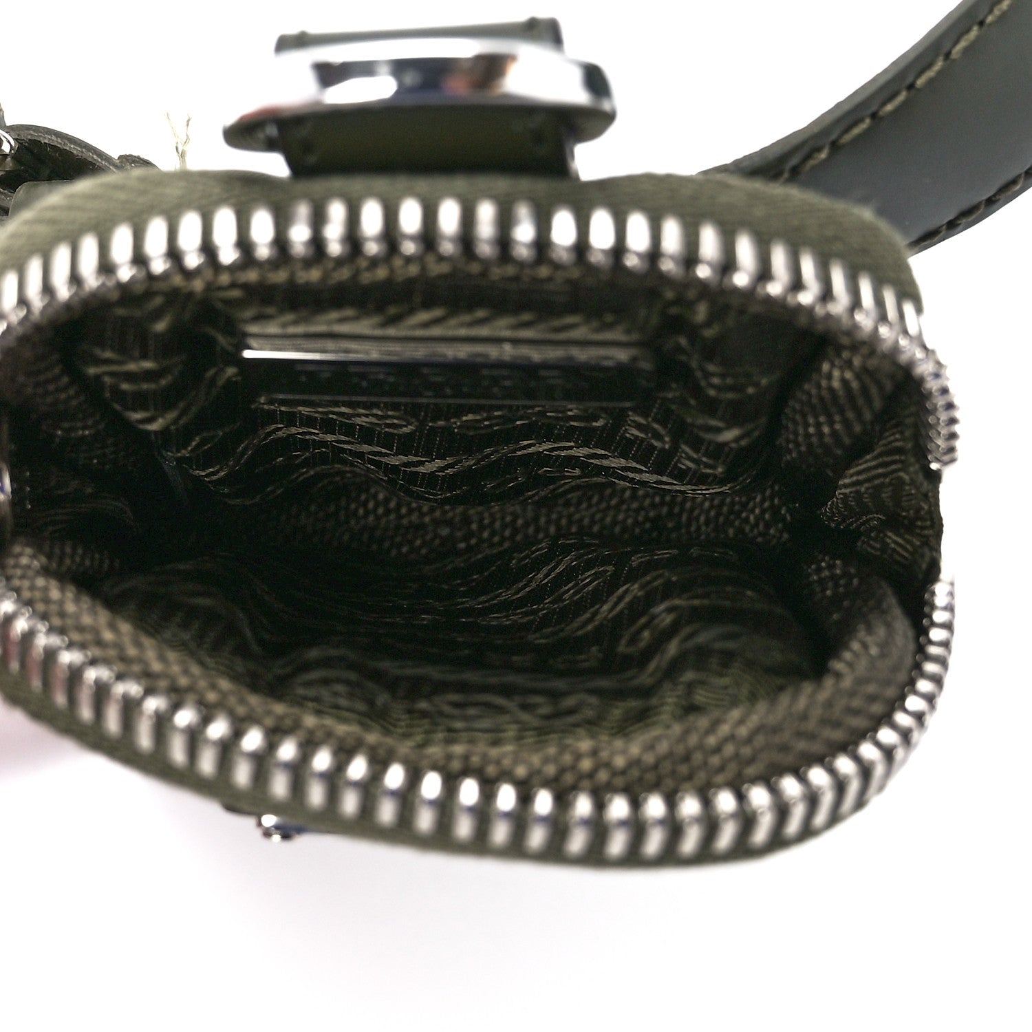Prada Spazzolato Rois Re-Nylon Metal Triangle Logo Monolith Pouch Pocket 55mm Boots 39.5 Militare 7 of 11