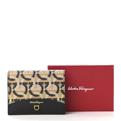 Salvatore Ferragamo Canvas Calfskin Gancini Card Holder Wallet Black Beige 8 of 8